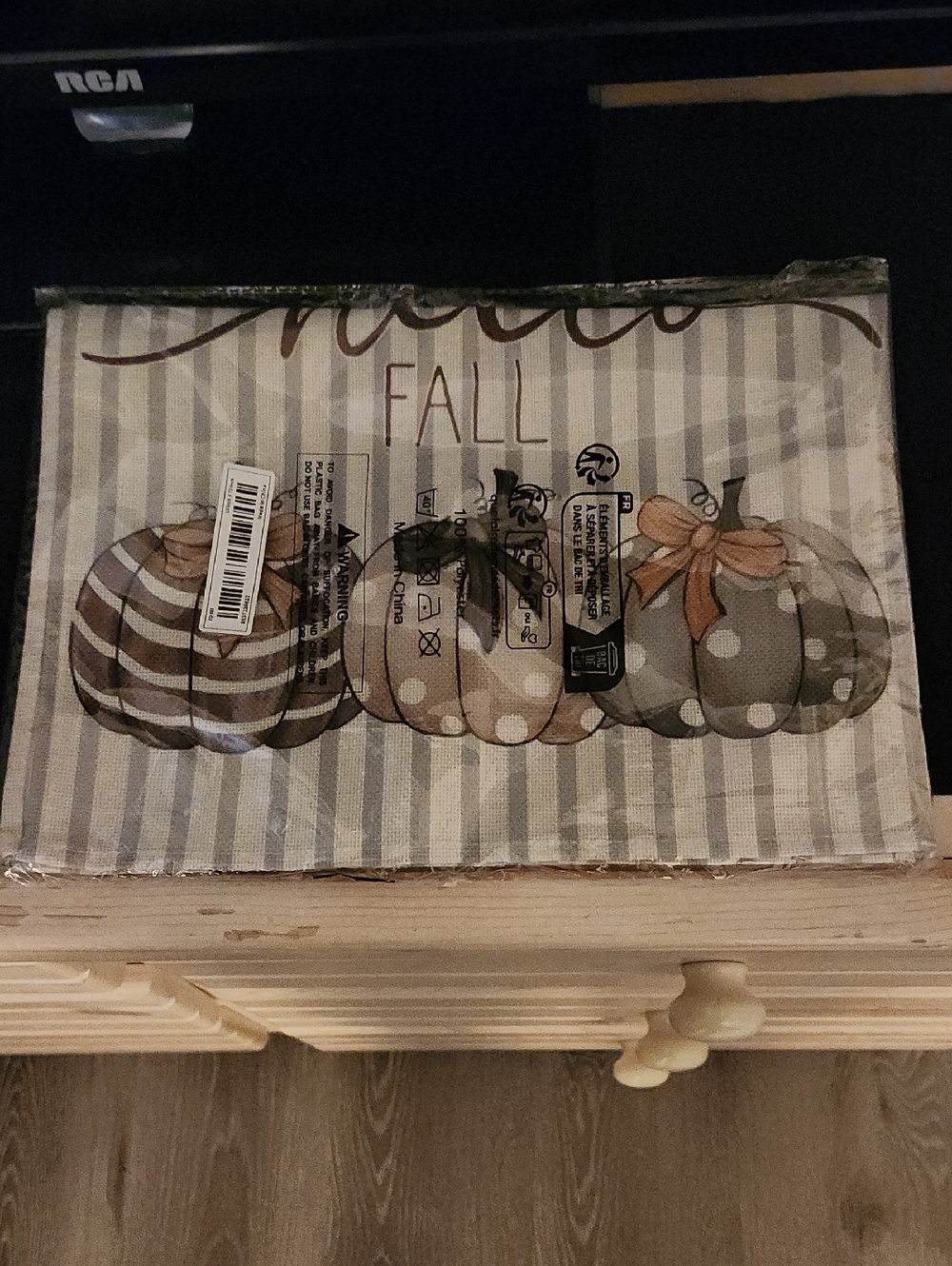 Striped and Polka Dot Fall Pumpkin Table Runner - Neutral Tones